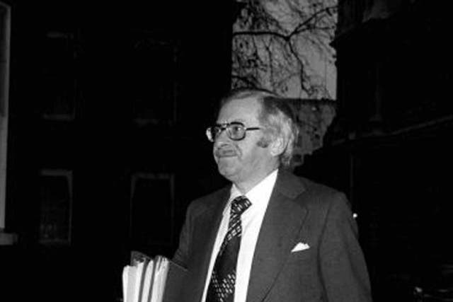 Barnett on his way to a Cabinet meeting in 1976; the Prime Minister had made him a full member