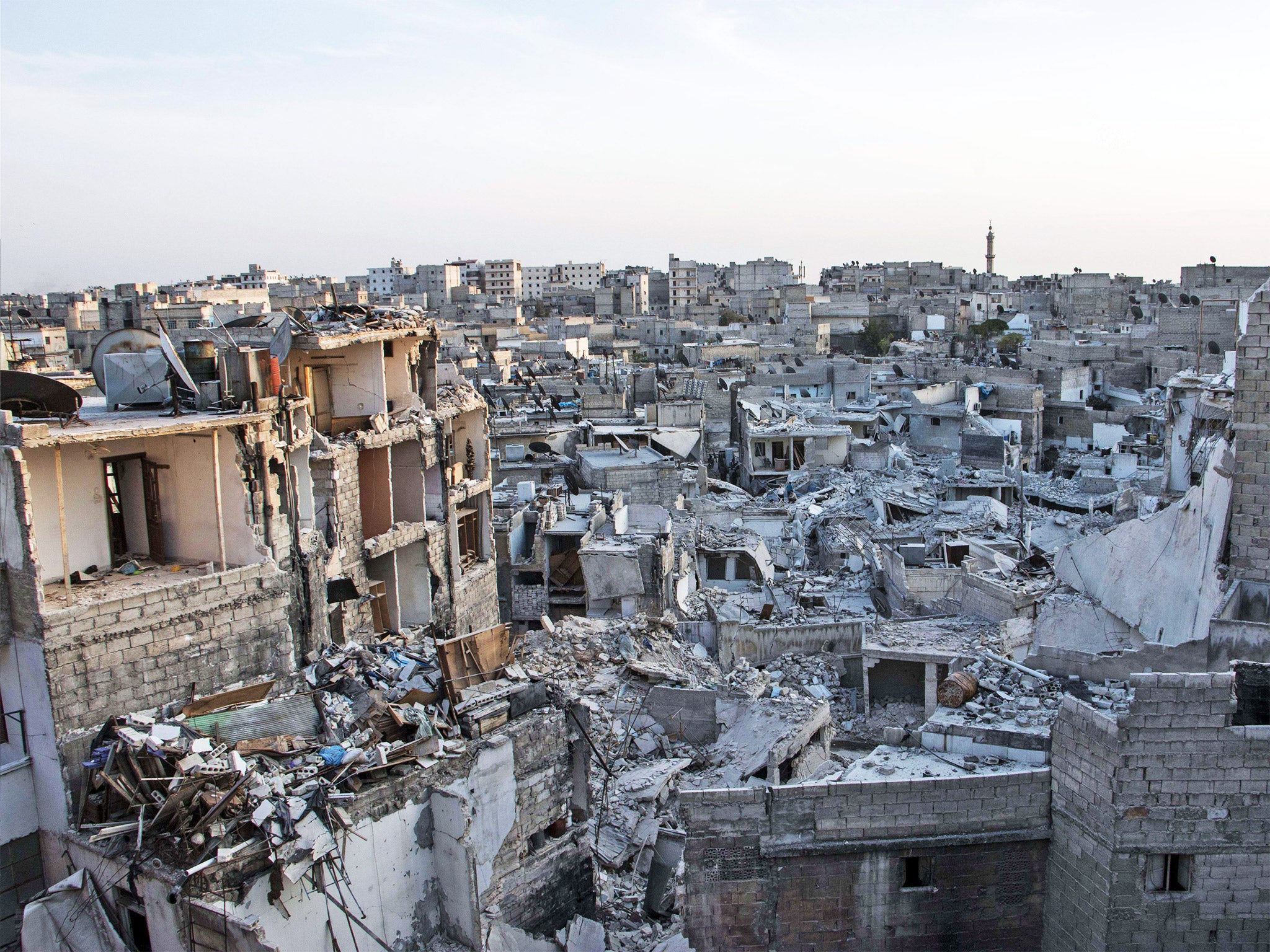 A scene of destruction in the Kalasa neighbourhood of Aleppo