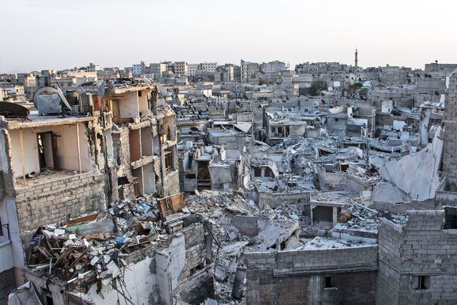 A scene of destruction in the Kalasa neighbourhood of Aleppo