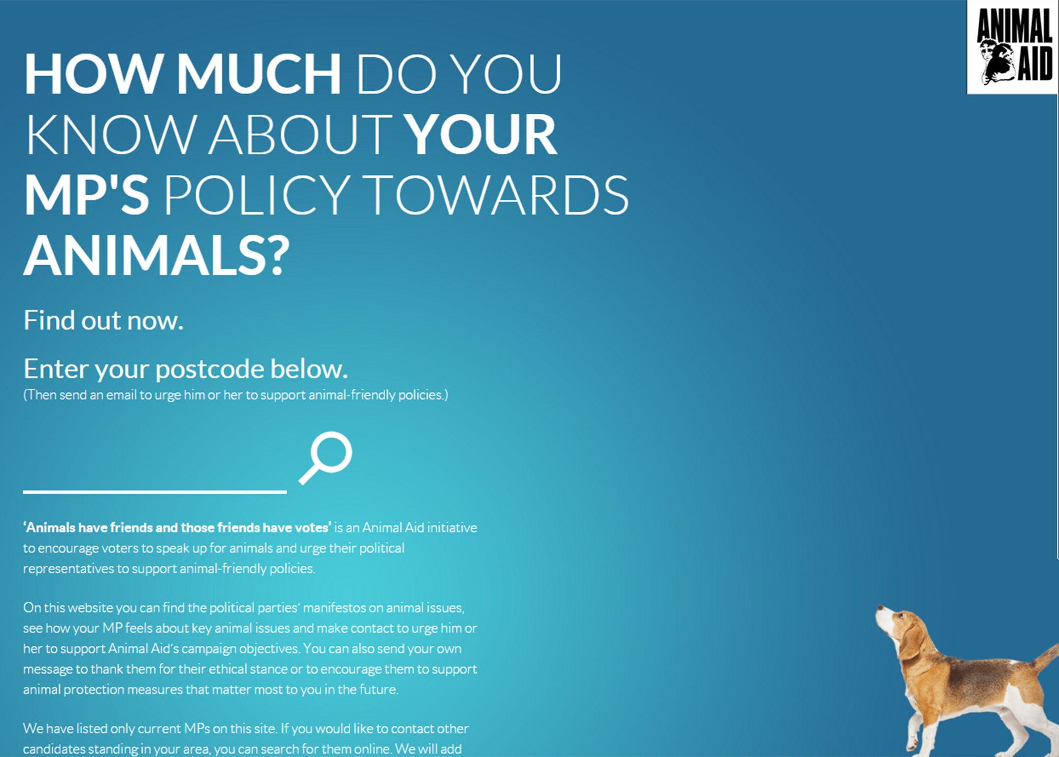 The Animal Aid website allows people to check their MP's stance on animal rights 