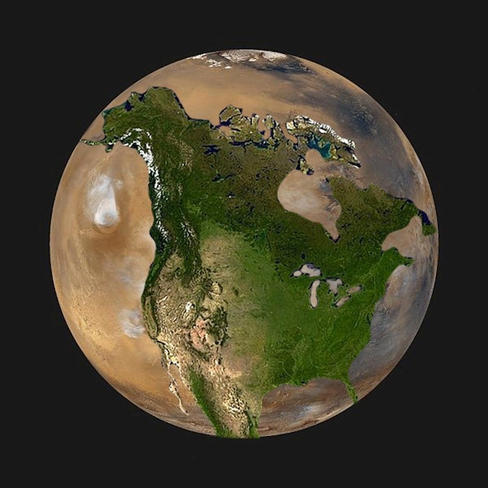 The same portion of North America superimposed on Mars.