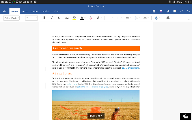 The new Microsoft Office app as it appears on an Android tablet.