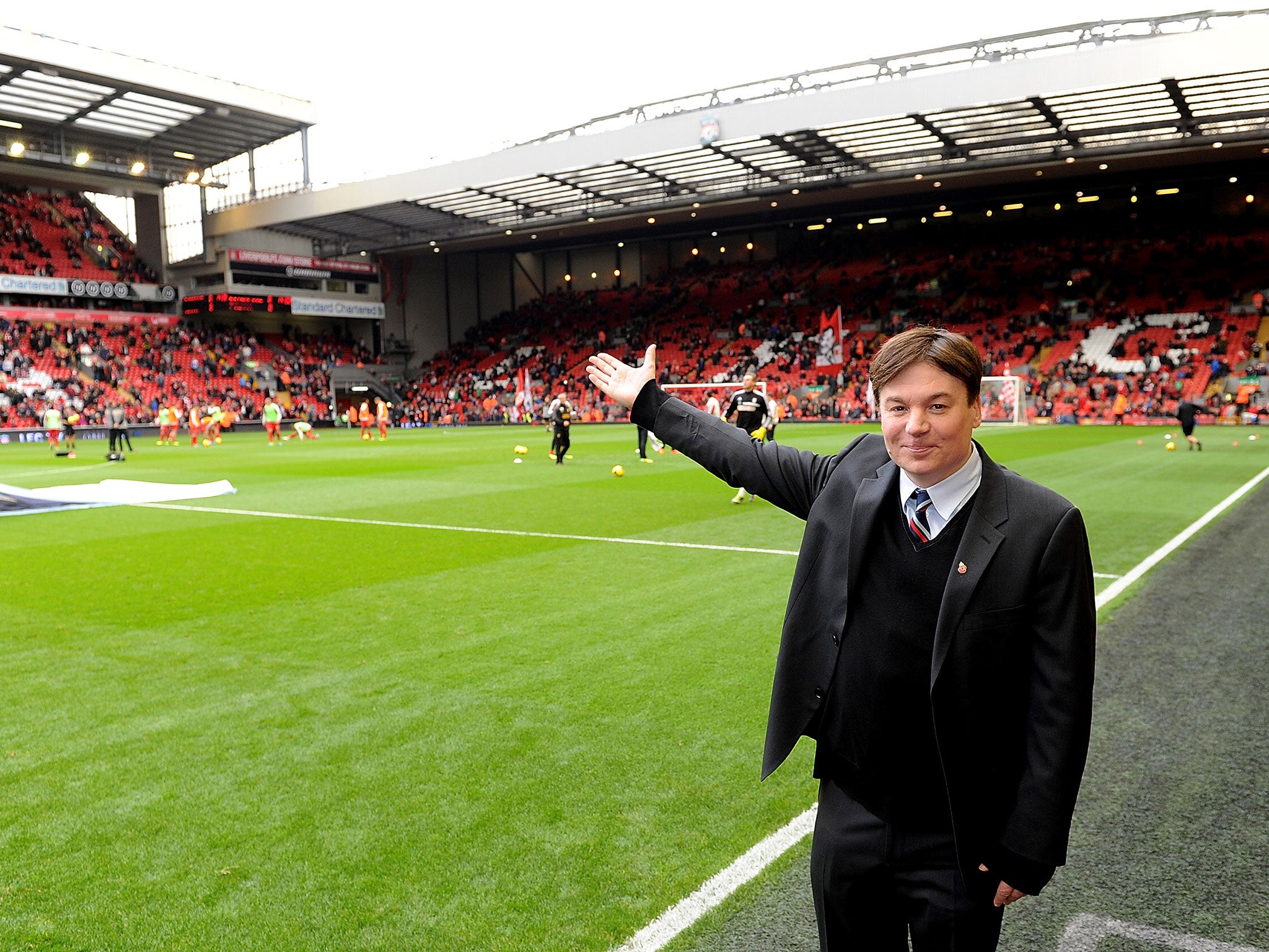 Actor Mike Myers pictured at Anfield last season