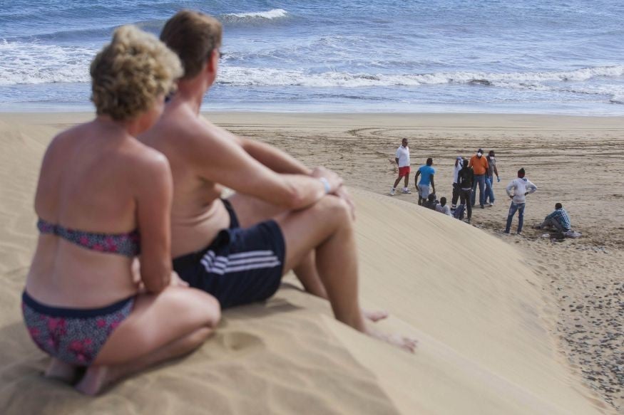 Migrants in quarantine on Maspalomas beach in Gran Canaria