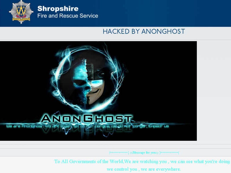 Shropshire Fire and Rescue Service website hacked by protest group