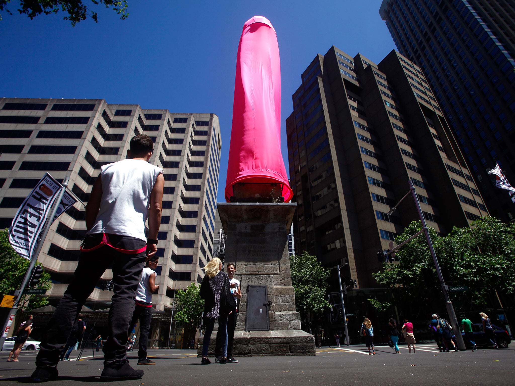 Giant pink condom erected in Sydney as part of HIV awareness campaign