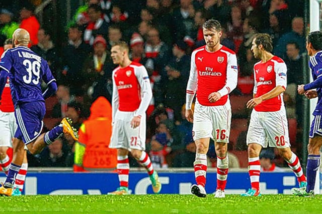 Aaron Ramsey looks dejected during the 3-3 draw with Anderlecht