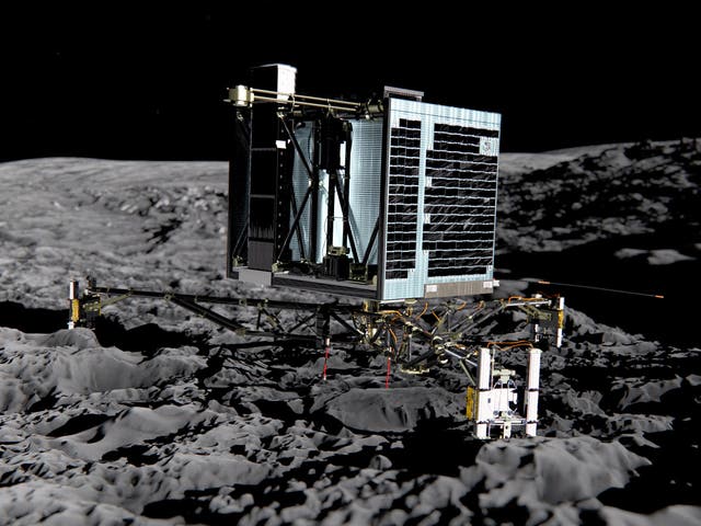 This photo shows an artist impression of Rosetta's lander Philae on the surface of comet