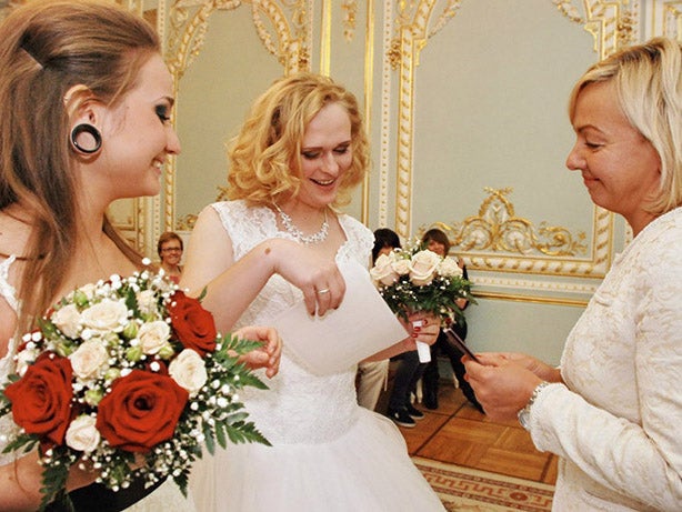 Two brides get married to each other in first Russian LGBT wedding The Independent The Independent