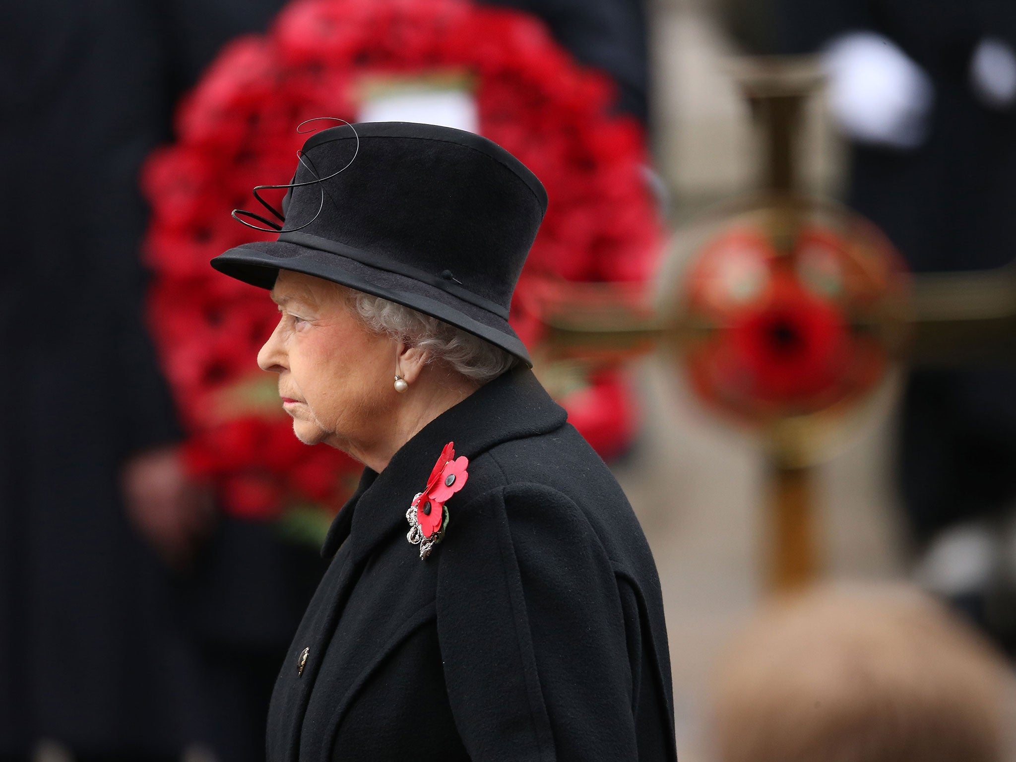 The Queen attends the annual Remembrance Sunday Service at the Cenotaph on Whitehall on 9 November, 2014