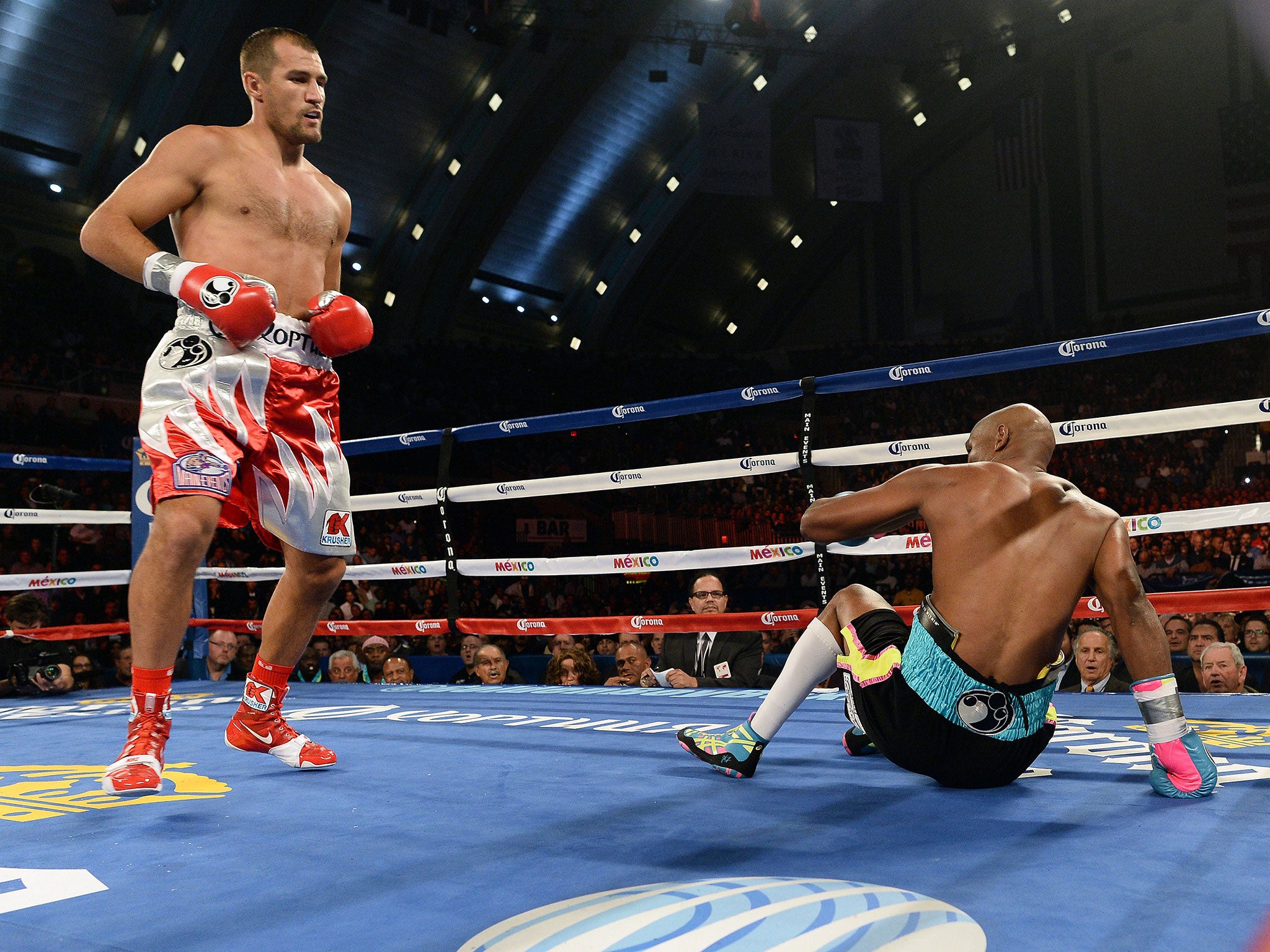 Kovalev floors Hopkins in the first round in his win over the veteran back in November