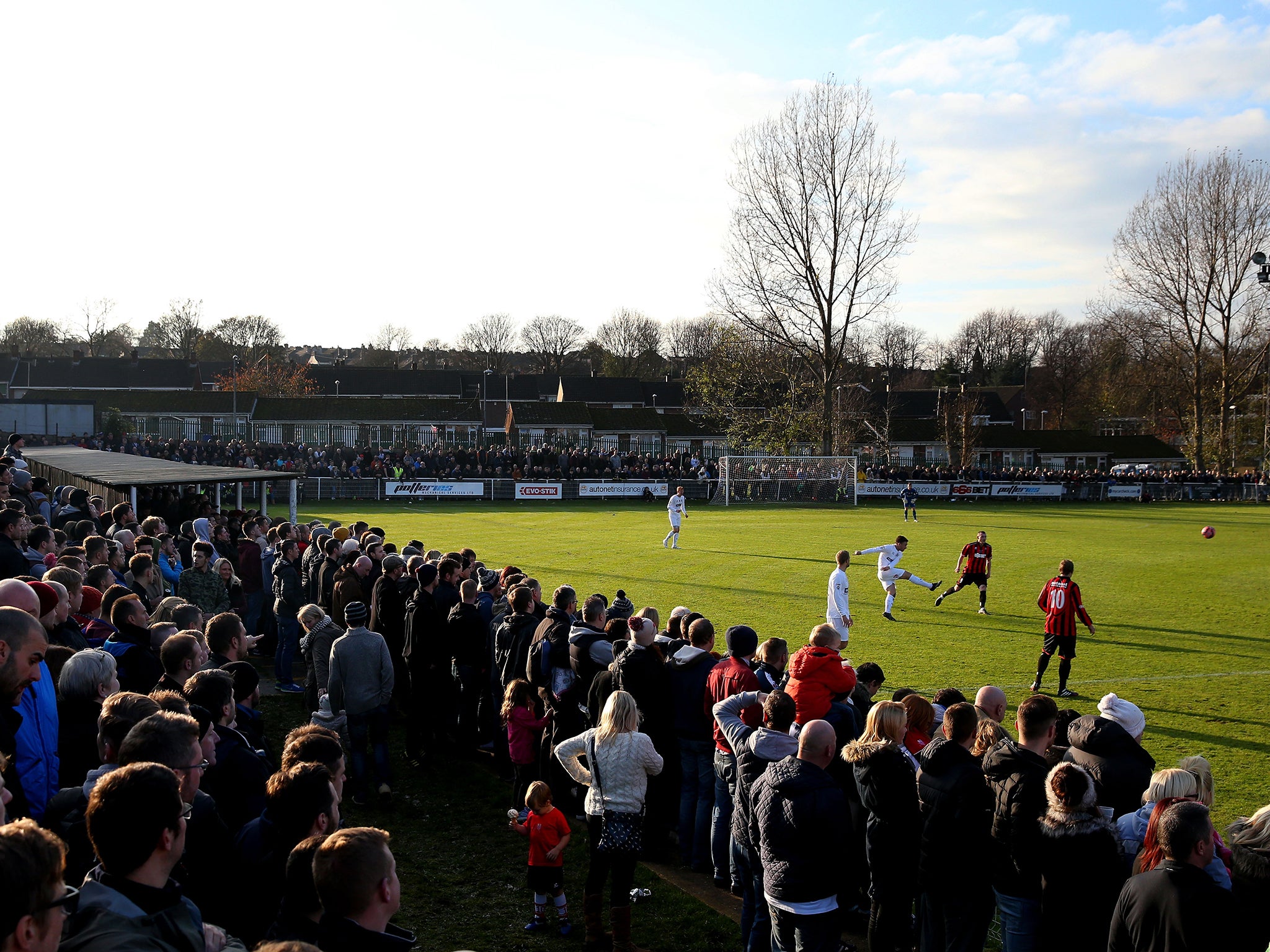 A general view of the action during the FA Cup first round match between Norton United and Gateshead at Smallthorne