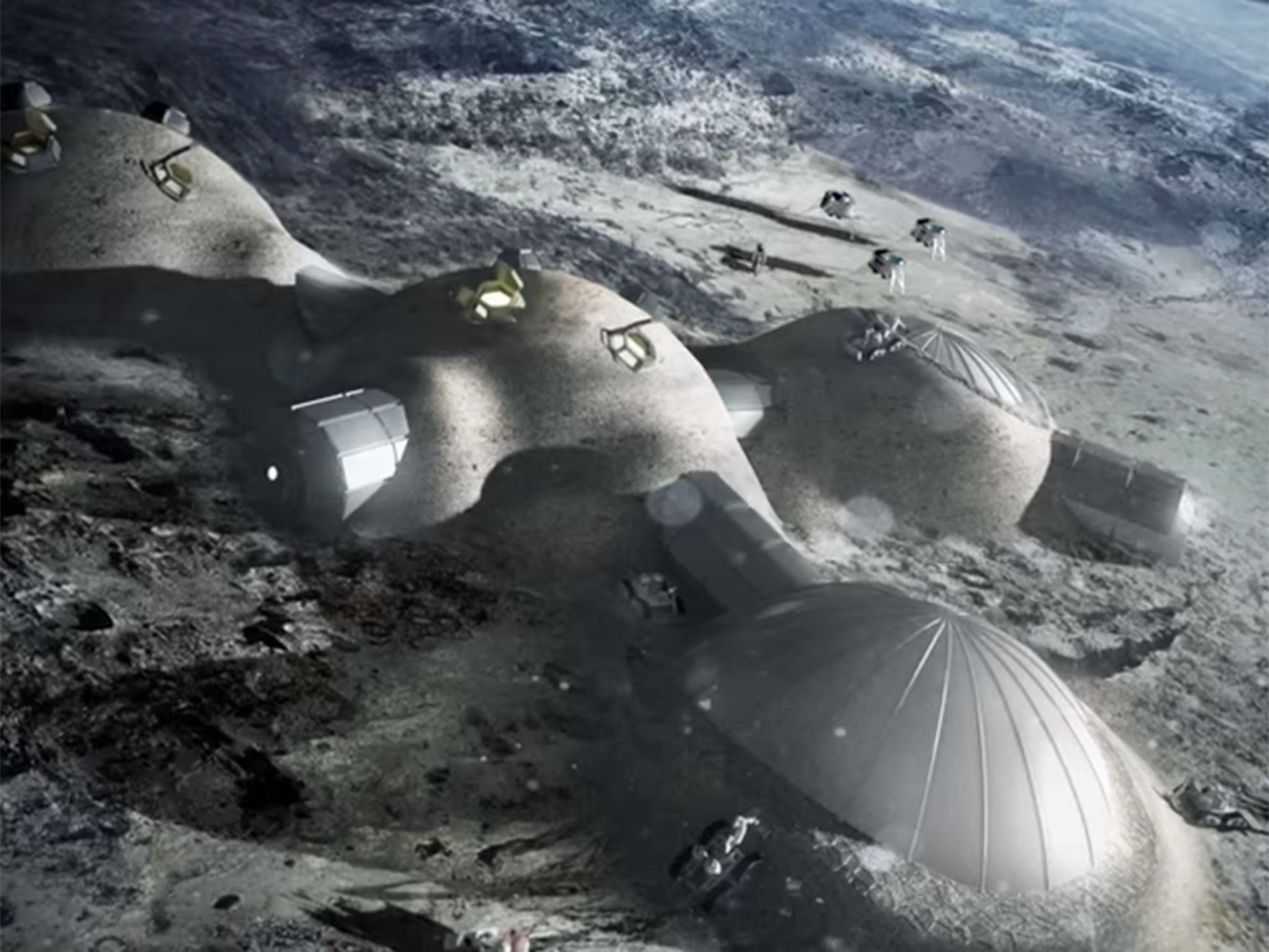 A mock-up of what multiple pod homes on the Moon would look like, by the European Space Agency
