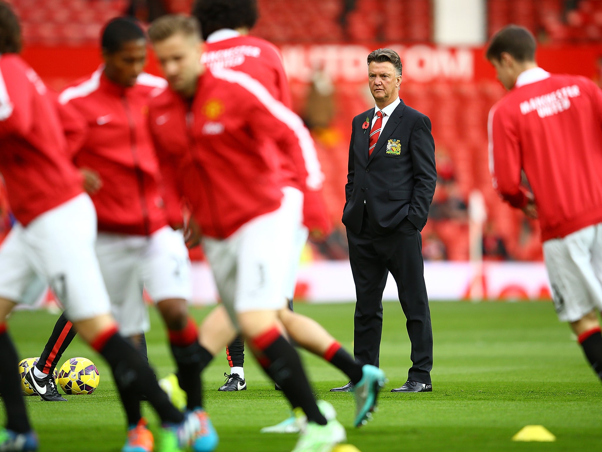 Louis van Gaal watches his Manchester United squad
