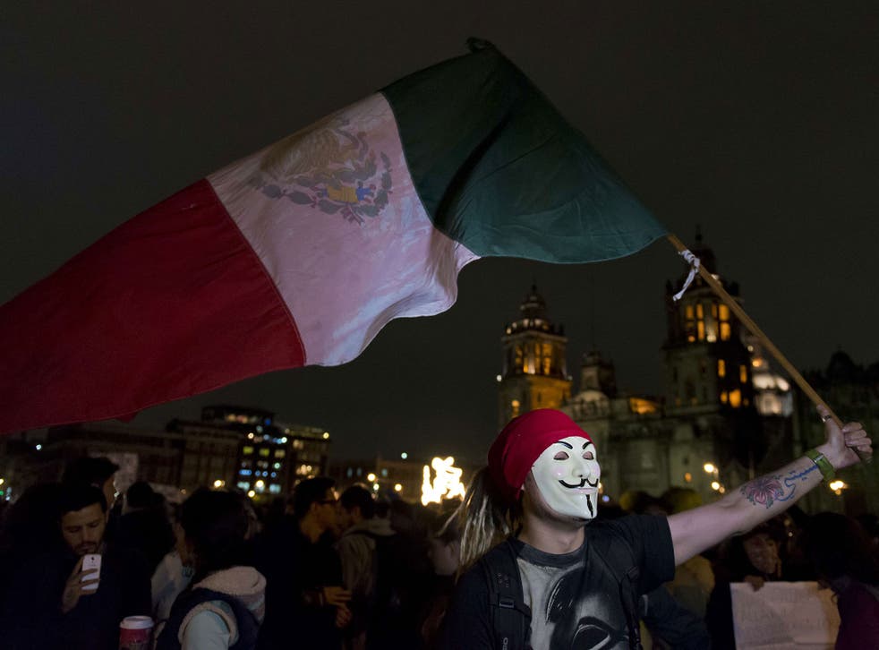 A marcher in Mexico City