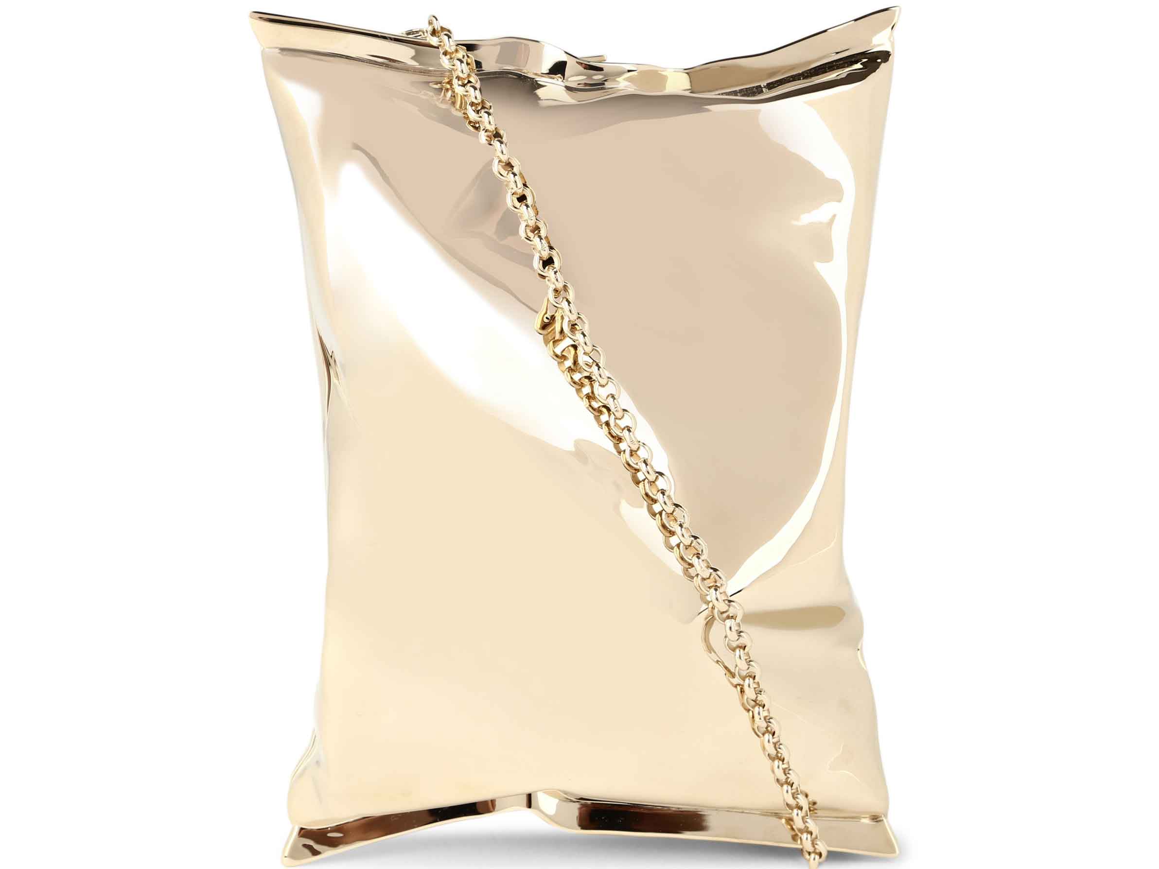 Anya Hindmarch crisp packet bag in 18 carat solid gold