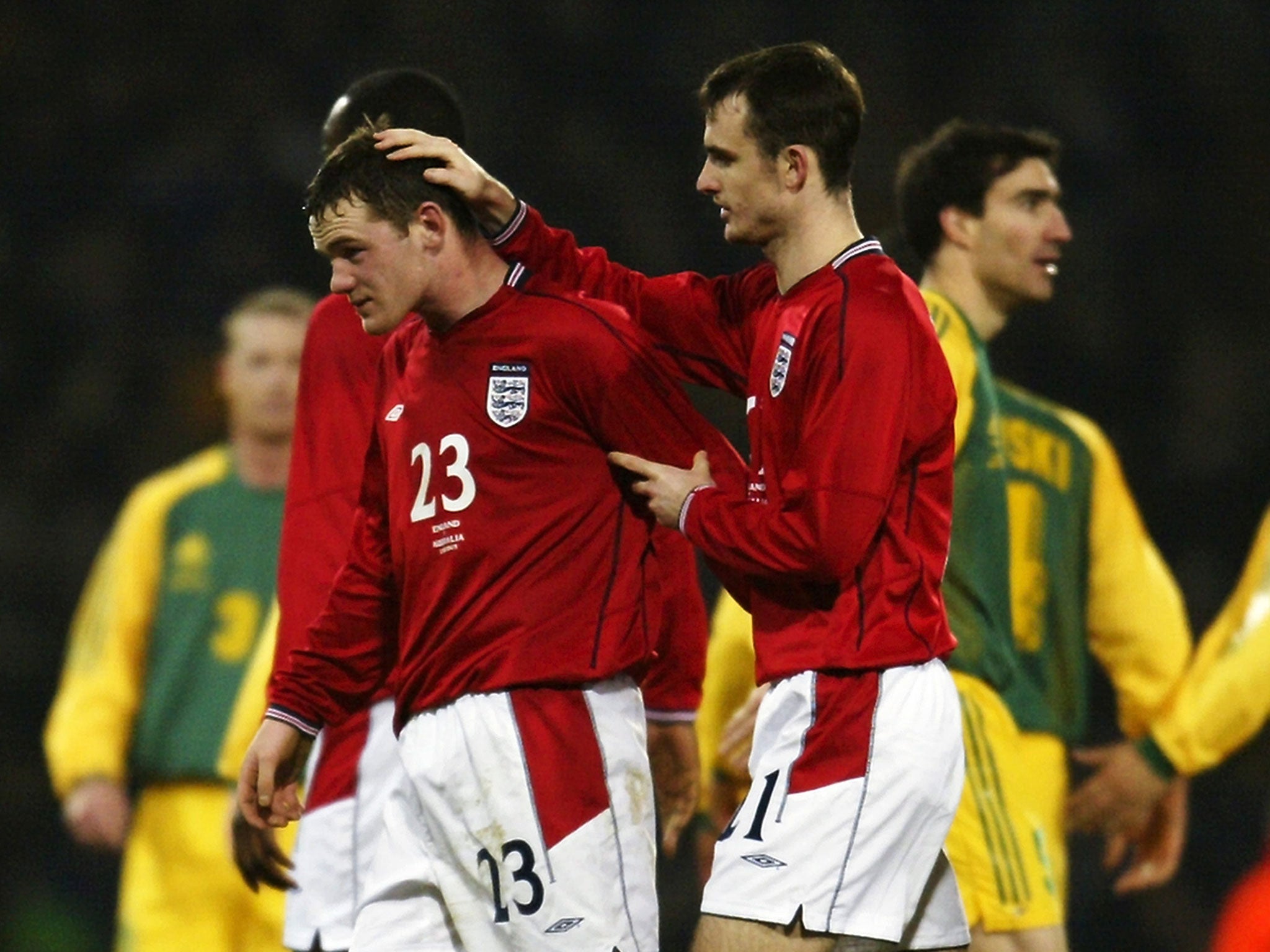 Wayne Rooney (left) following his England debut in a friendly against Australia in 2003