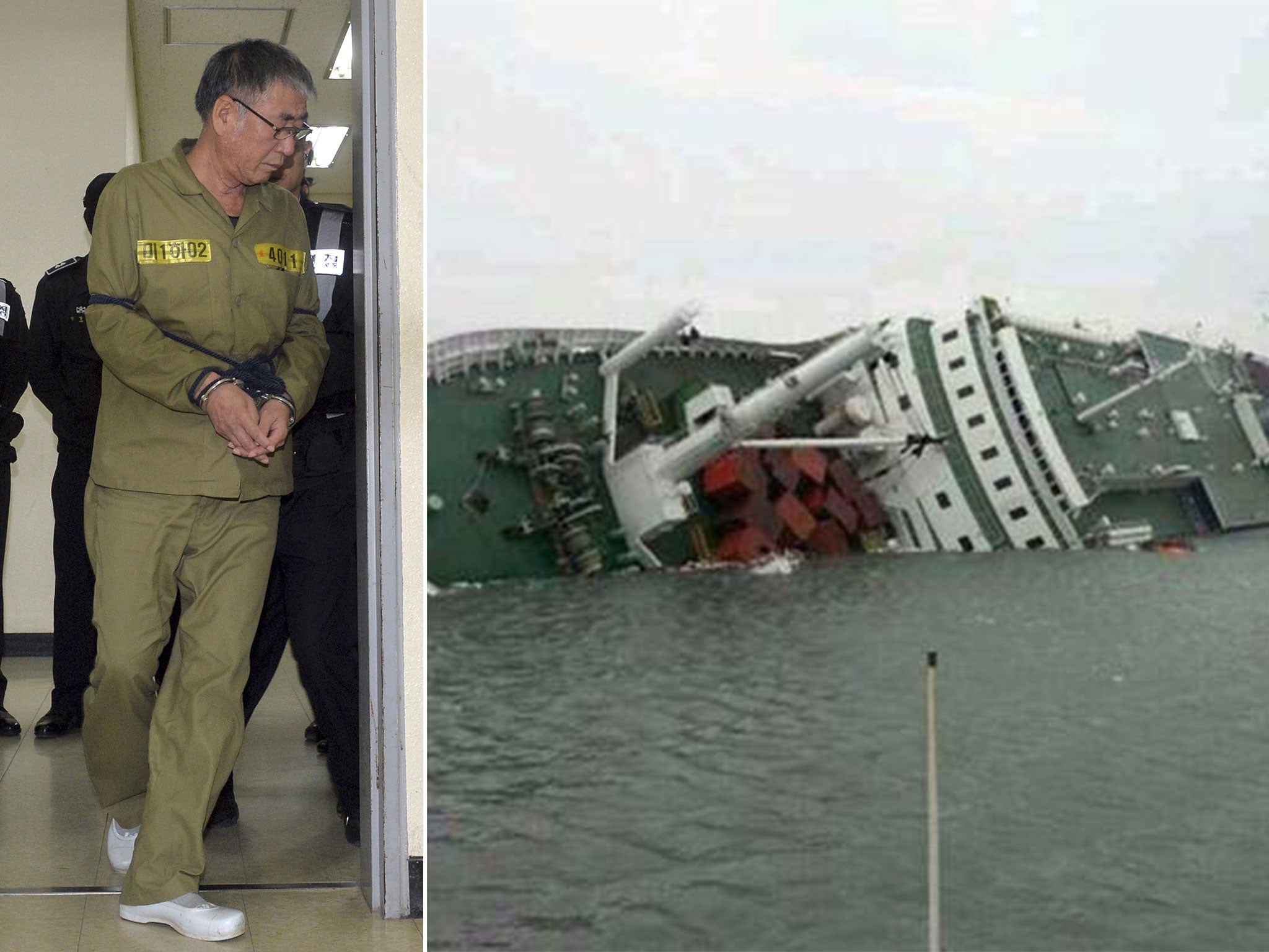 Lee Joon-seok in the South Korean court and the MV Sewol during its sinking