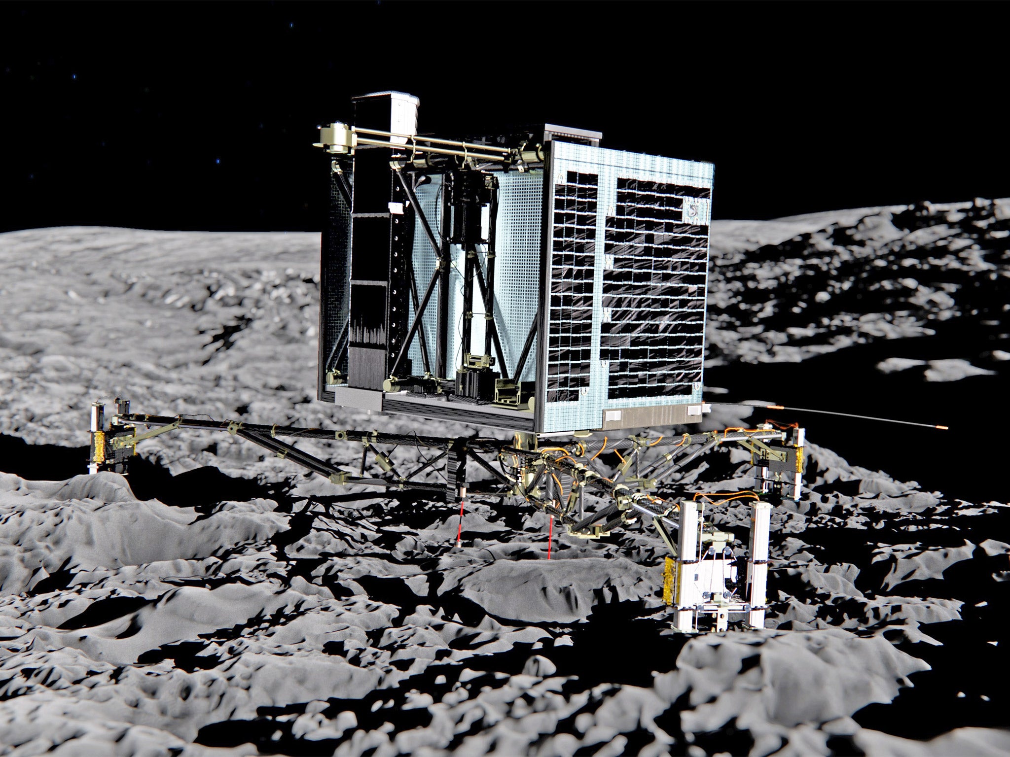 An artist impression of Rosetta's lander Philae on the surface of comet