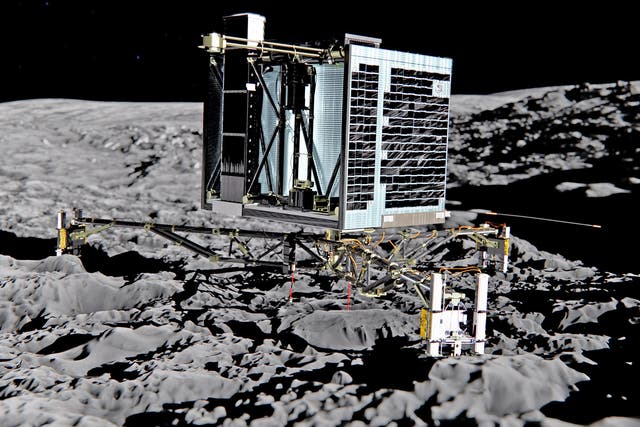 An artist impression of Rosetta's lander Philae on the surface of comet