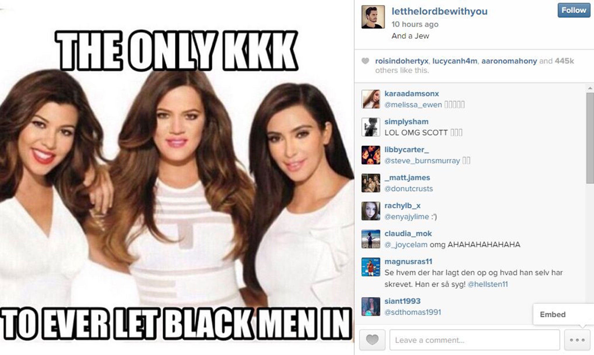 The controversial image as shared by Scott Disick on Instagram