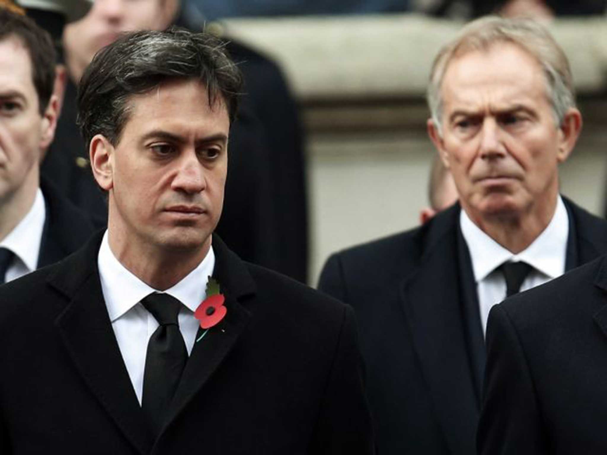 David Miliband and Tony Blair at Remembrance Sunday service