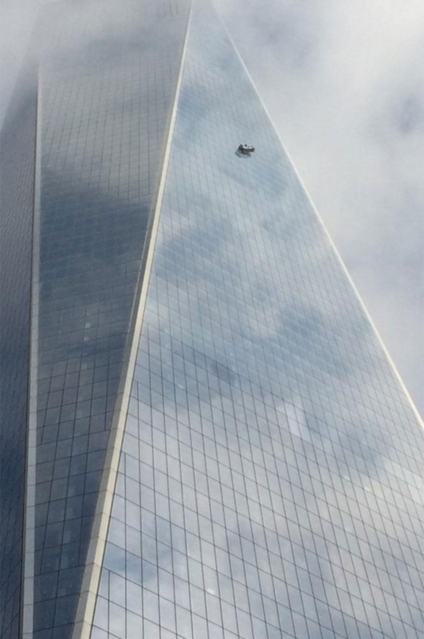 Scaffolding hanging from 1 World Trade where two workers are believed to be trapped