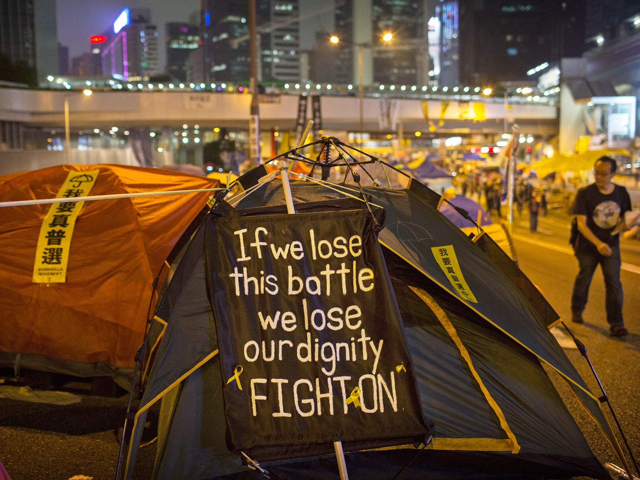 The pro-democracy protest site in the Admiralty district, Hong Kong (Getty)