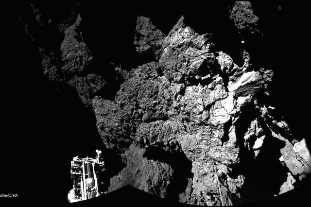 First CIVA image from the Philae lander shows the probe is safely on the surface of comet 67P.
