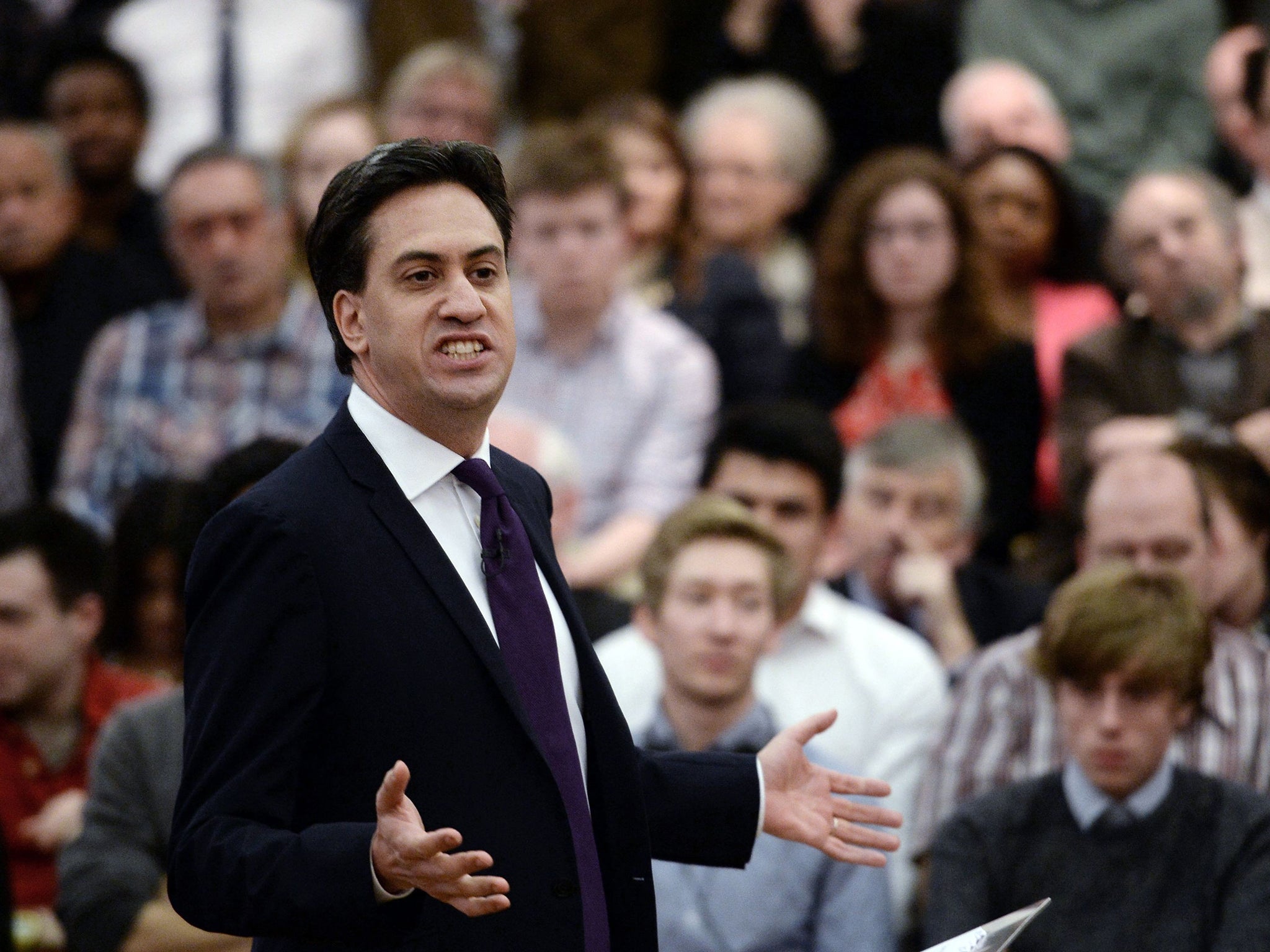 Labour leader Ed Miliband during his speech to party supporters at the University of London