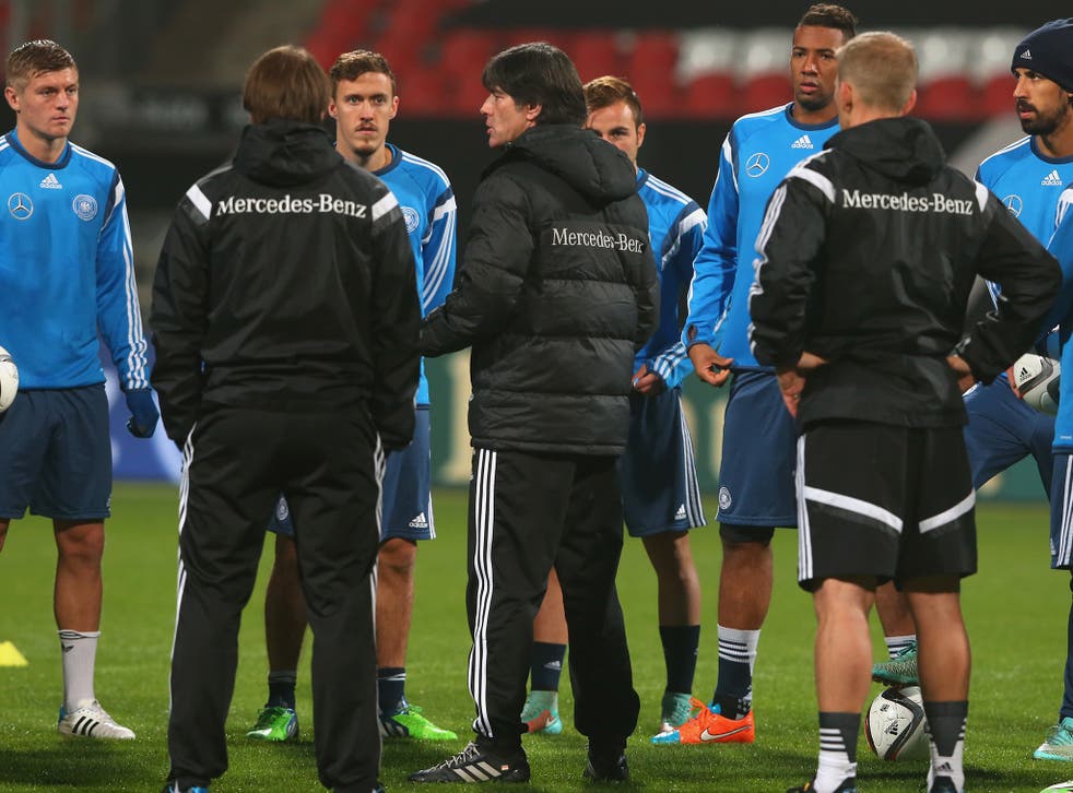 Germany pictured preparing for the game with Gibraltar