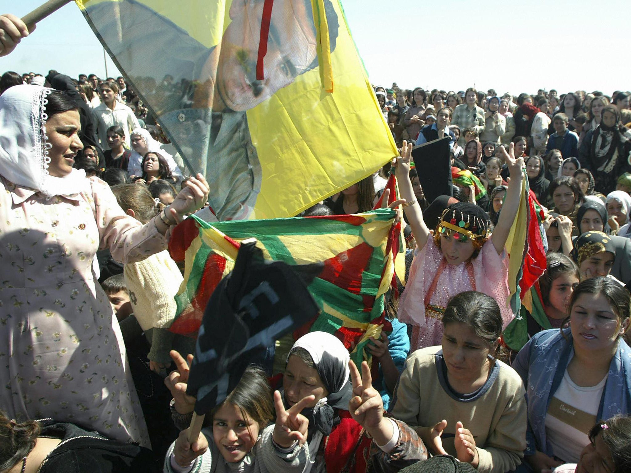Some of the 3000 Syrian Kurds, supporters of the outlawed Kurdistan Workers' Party