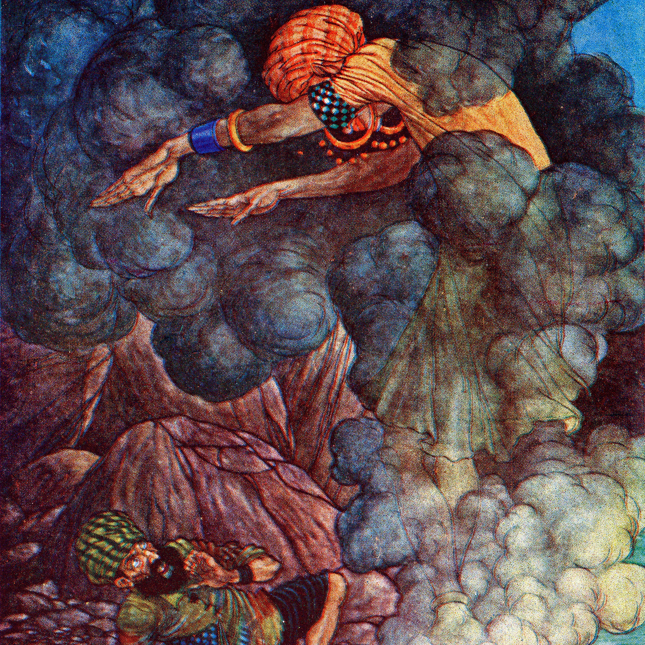 The History of the Fisherman Illustration by Charles Folkard from The Arabian Nights