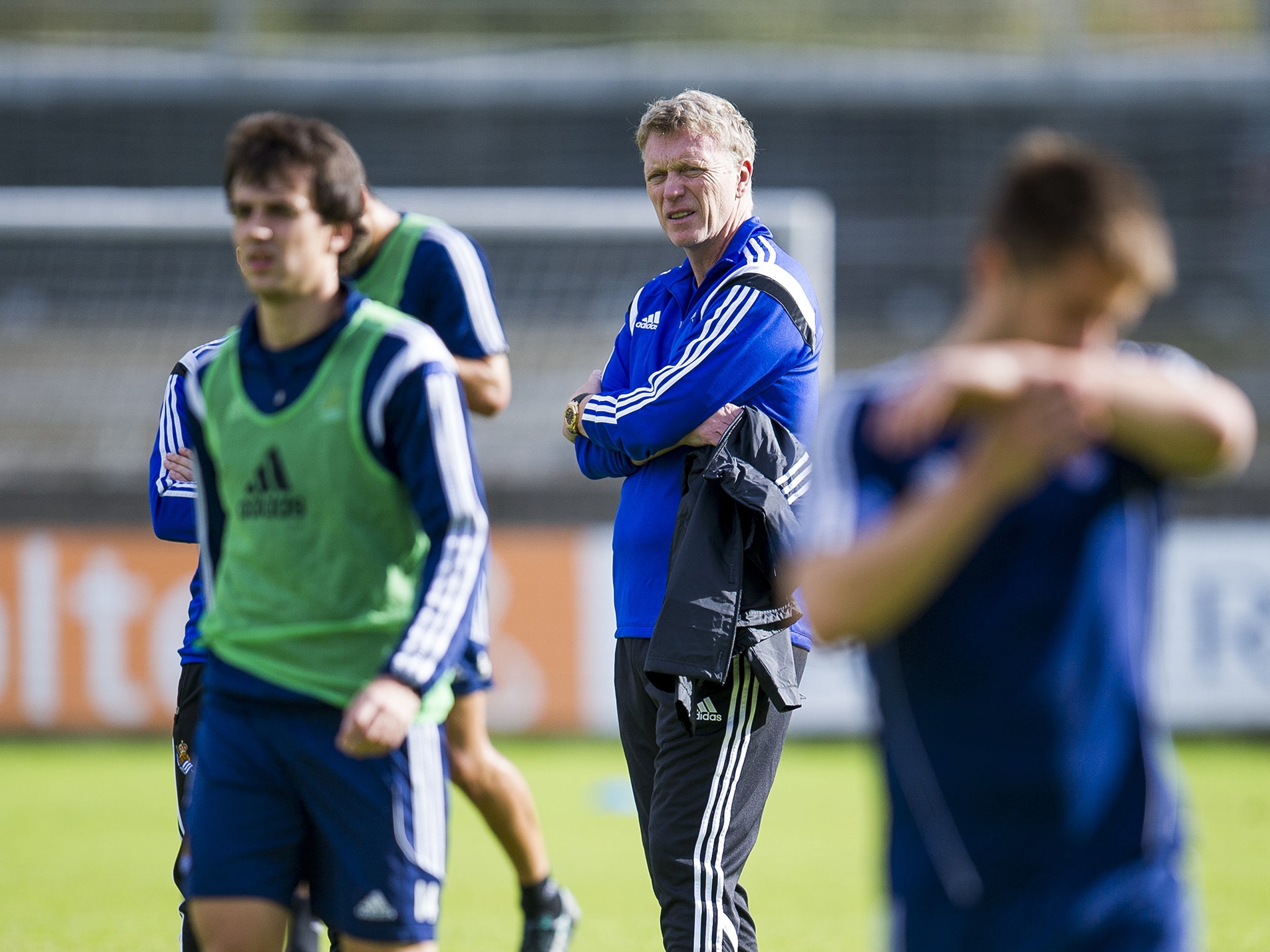 David Moyes oversees a Real Sociedad training session at the Zubieta training
ground yesterday