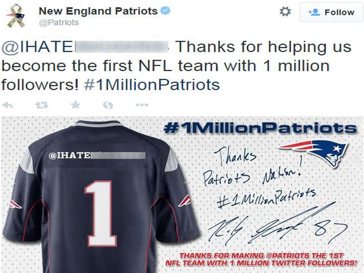 New England Patriots on X: @CoonGawd Thanks for helping us become the  first NFL team with 1 million followers! #1MillionPatriots   / X