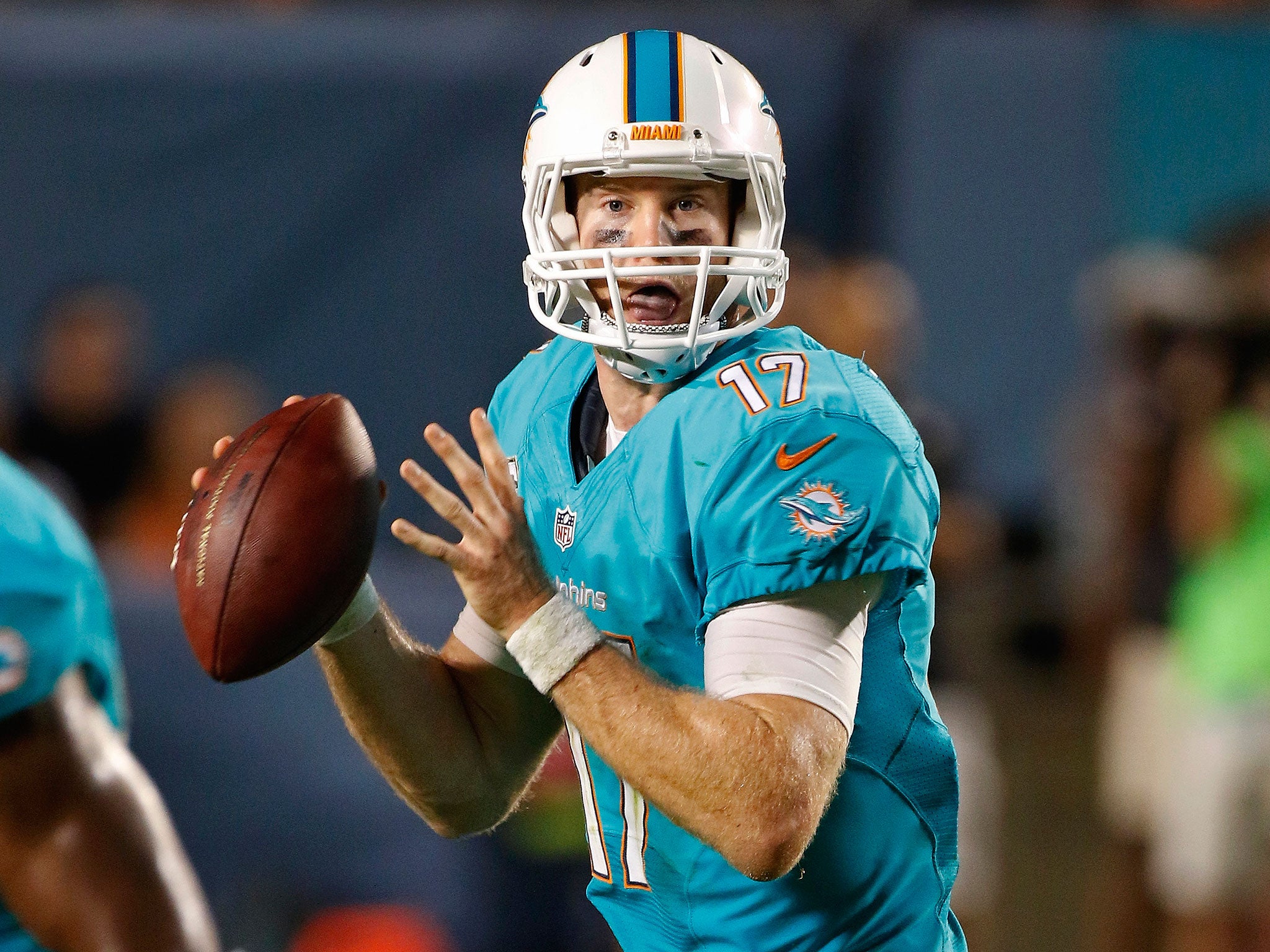 Miami Dolphins quarter-back Ryan Tannehill threw for two touchdowns