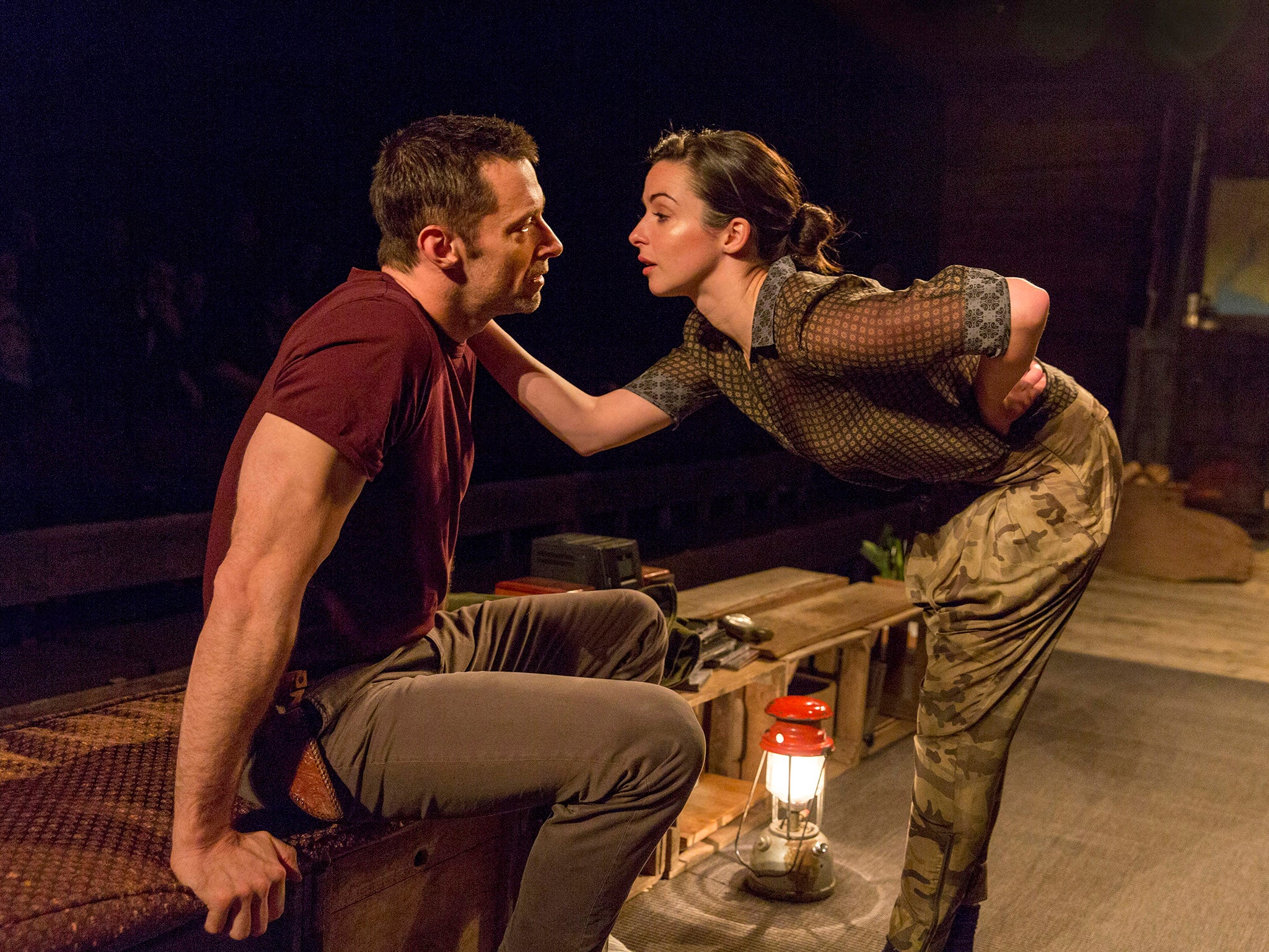 Hugh Jackman as The Man, Laura Donnelly as The Other Woman in The River, a new play by Jez Butterworth, directed by Ian Rickson, at Circle in the Square Theatre