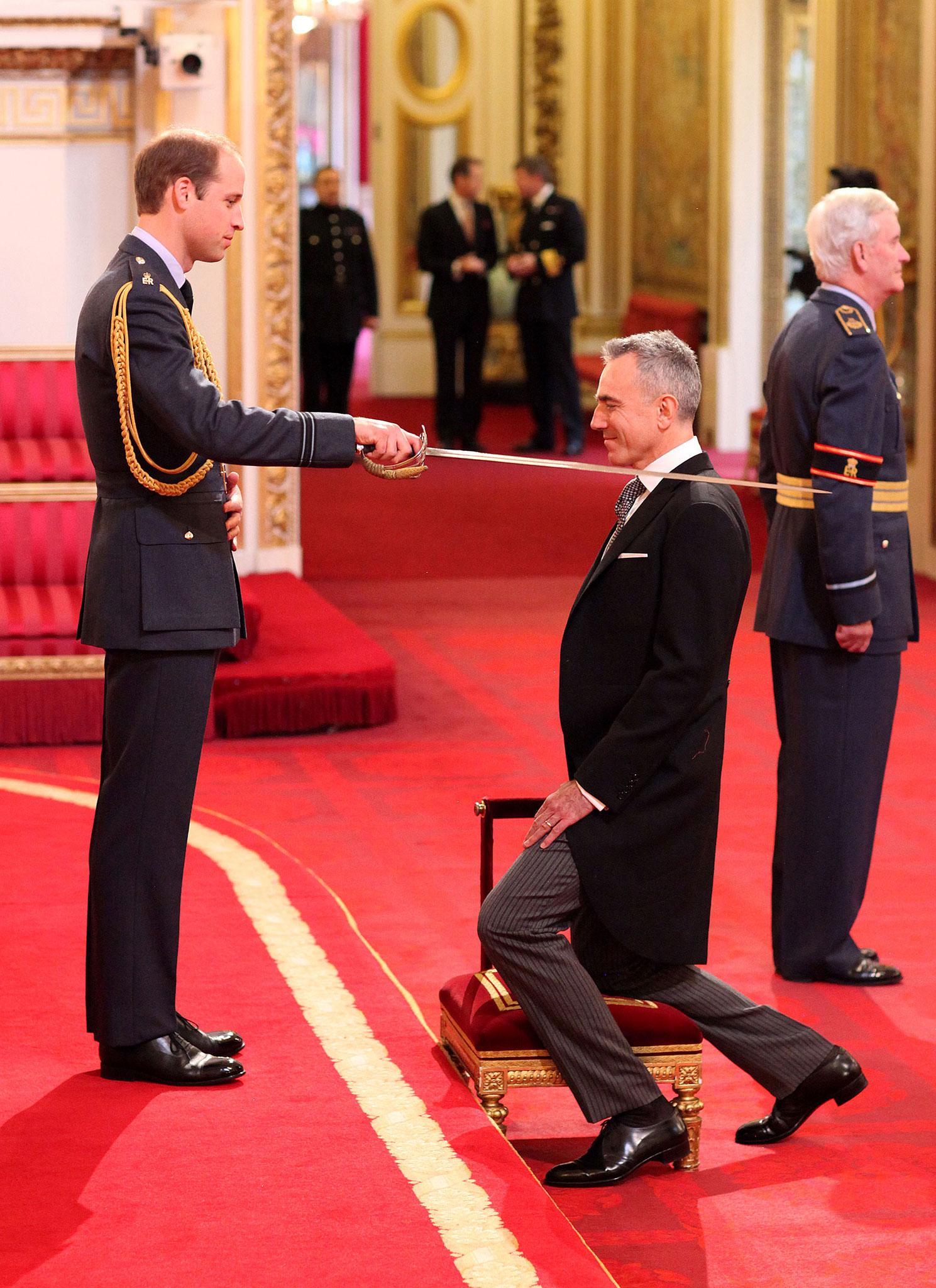 Daniel Day-Lewis is knighted by the Duke of Cambridge at Buckingham Palace
