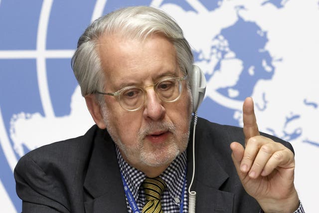 Paulo Pinheiro, Chair of the Commission of Inquiry on Syria, speaks to the media about a report on Syrians living under ISIS