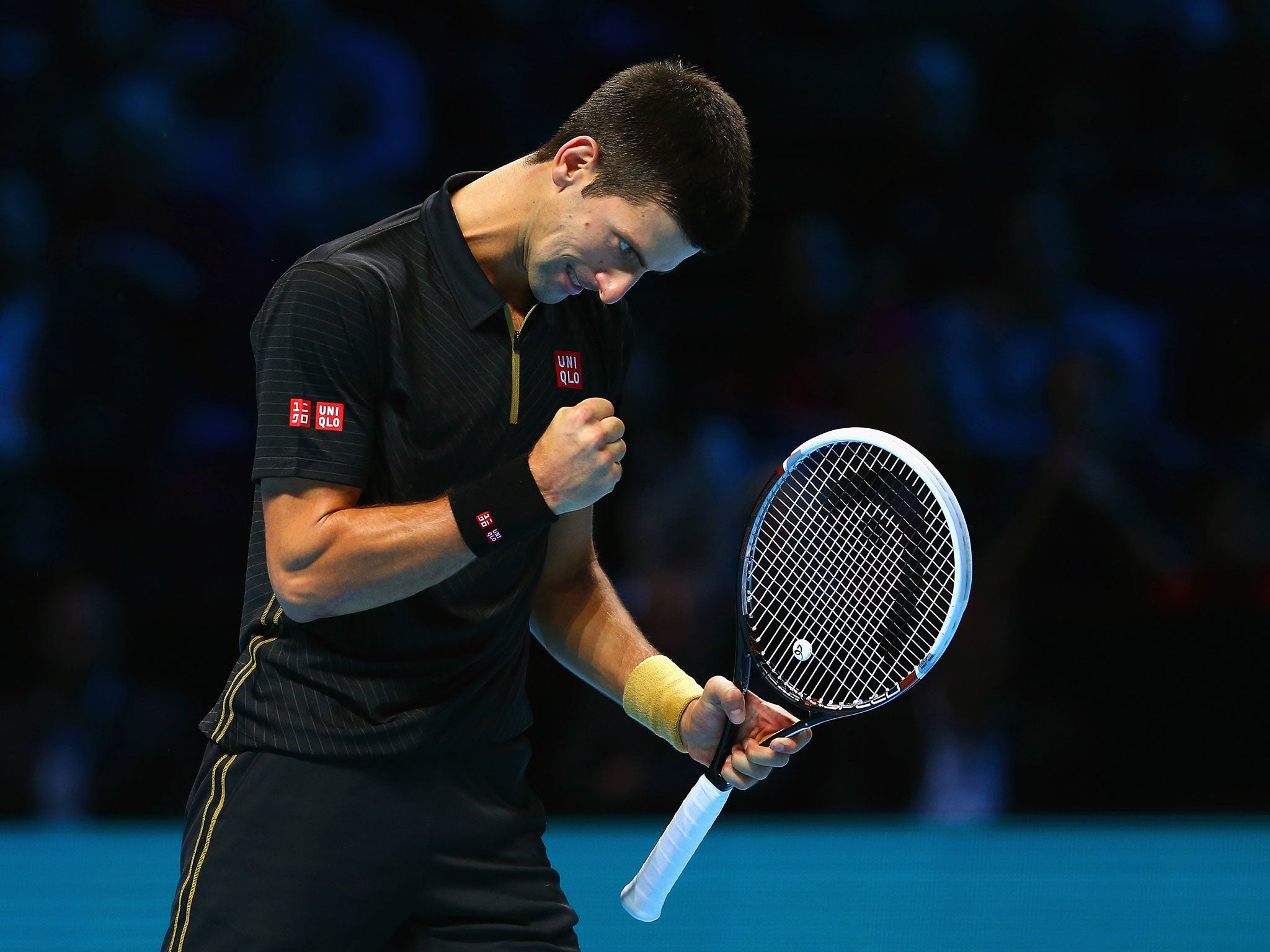 Novak Djokovic in action at the ATP World Tour Finals in London