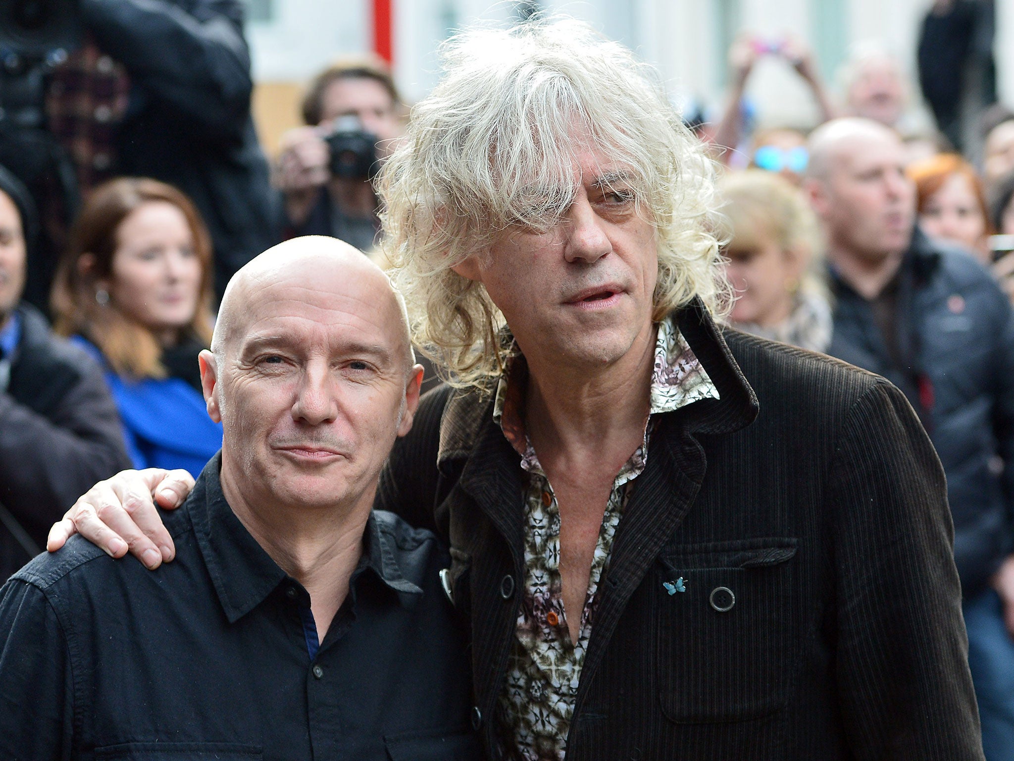 Midge Ure and Bob Geldof arriving for the Band Aid 30 recording