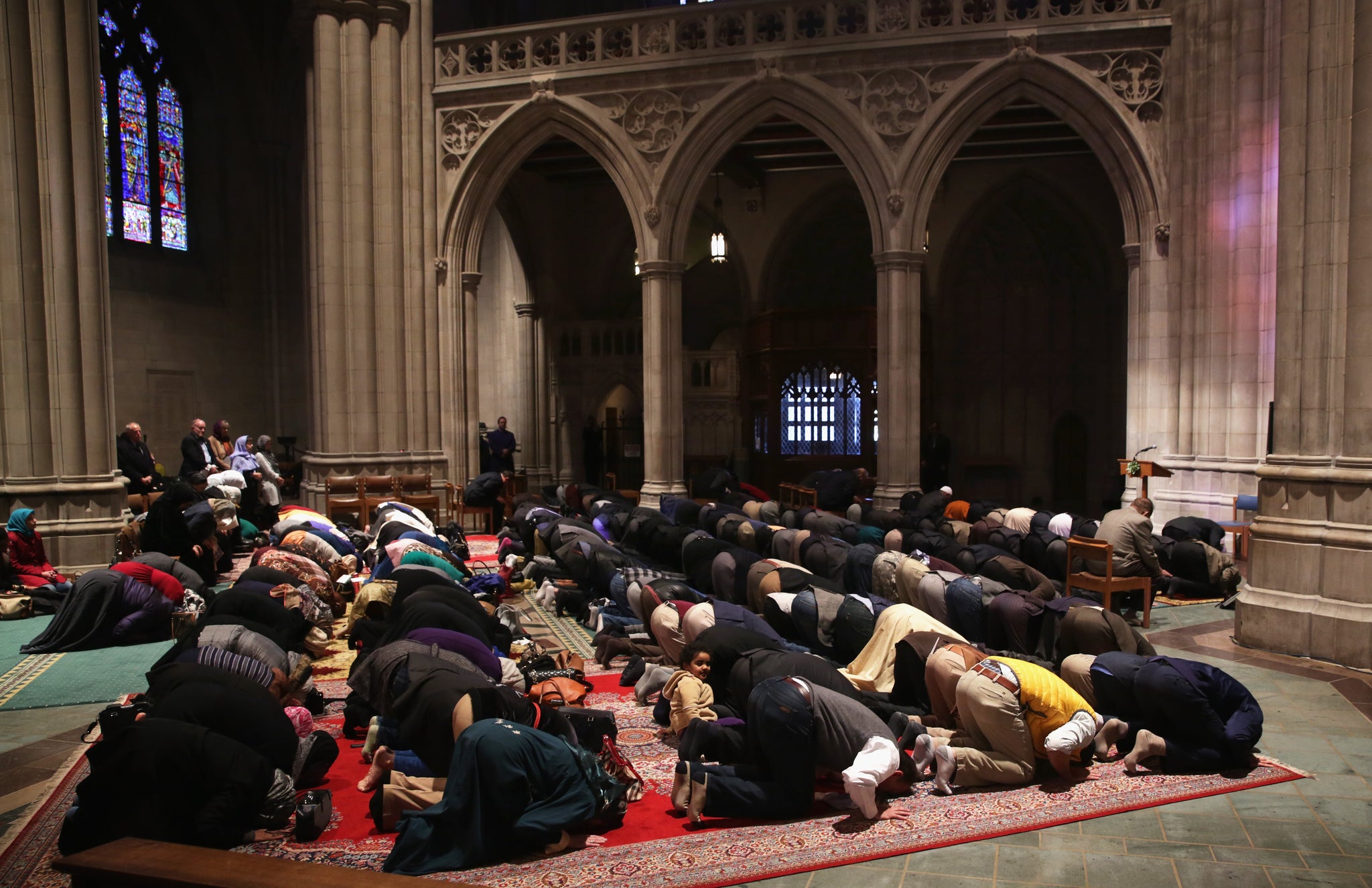 Members of five Muslim communities joined the very first Muslim Friday prayer, also known as jumu'ah, held at the National Washington Cathedral today.