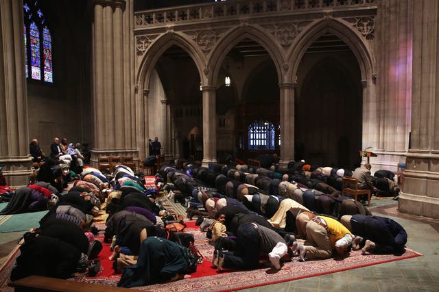 Members of five Muslim communities joined the very first Muslim Friday prayer, also known as jumu'ah, held at the National Washington Cathedral today.