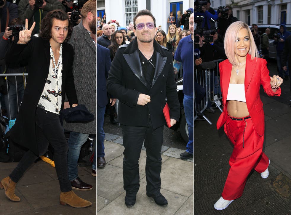 Harry Styles, Bono and Rita Ora arrive to record the Band Aid 30 single
