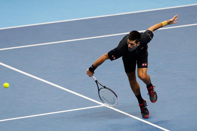 Djokovic in action against Nishikori at the O2 Arena