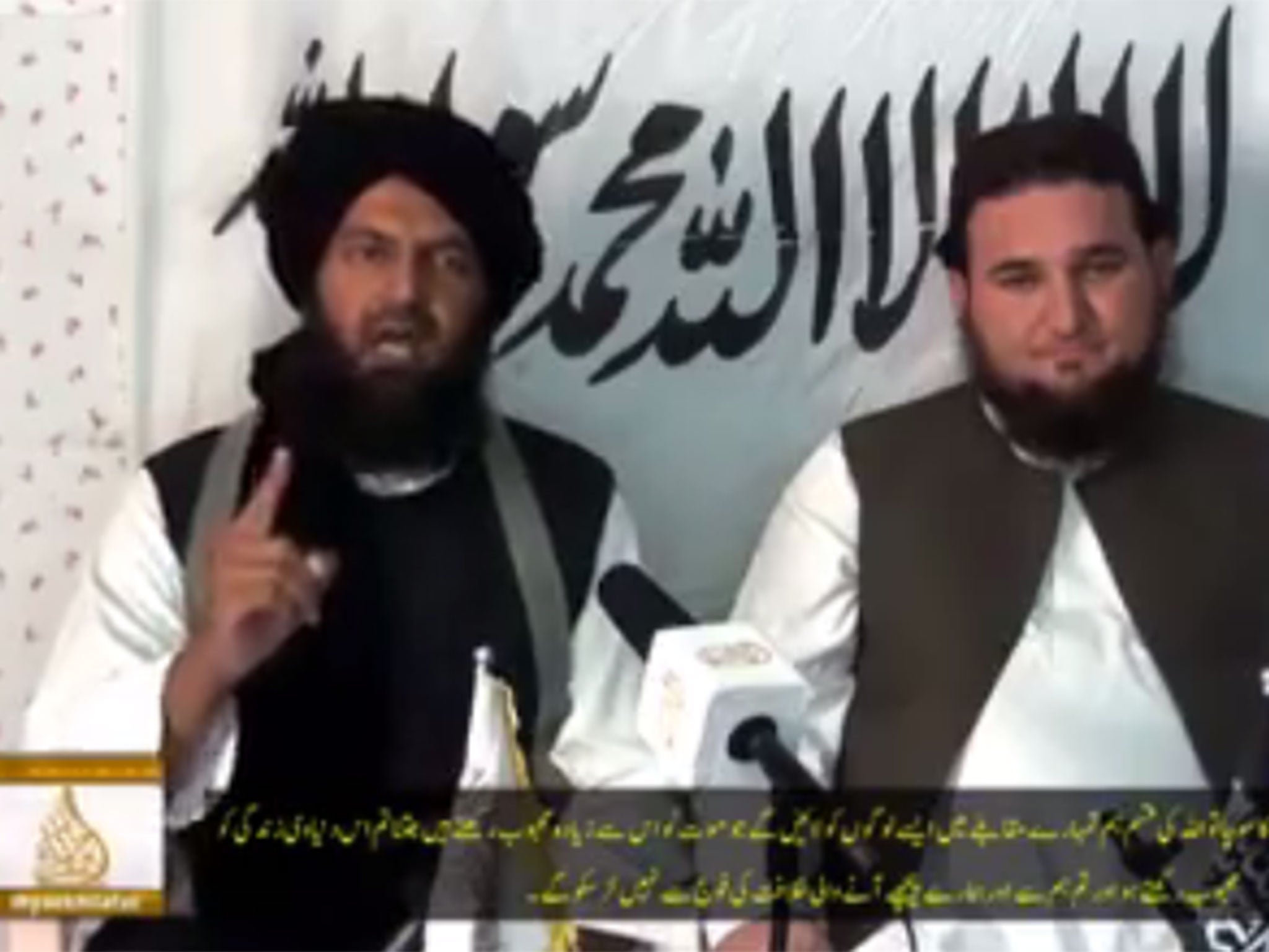 Former NHS surgeon Dr Mirza Tariq Ali (left) appearing in a recruitment video for the Taliban in Pakistan