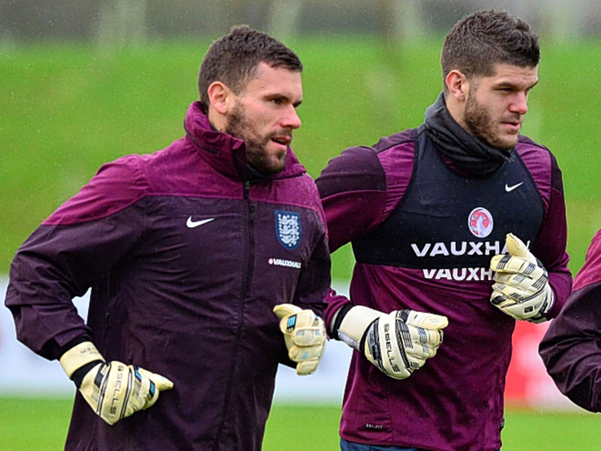 Ben Foster, left, and Fraser Forster are vying for the England goalkeeper’s jersey against Scotland on Tuesday night