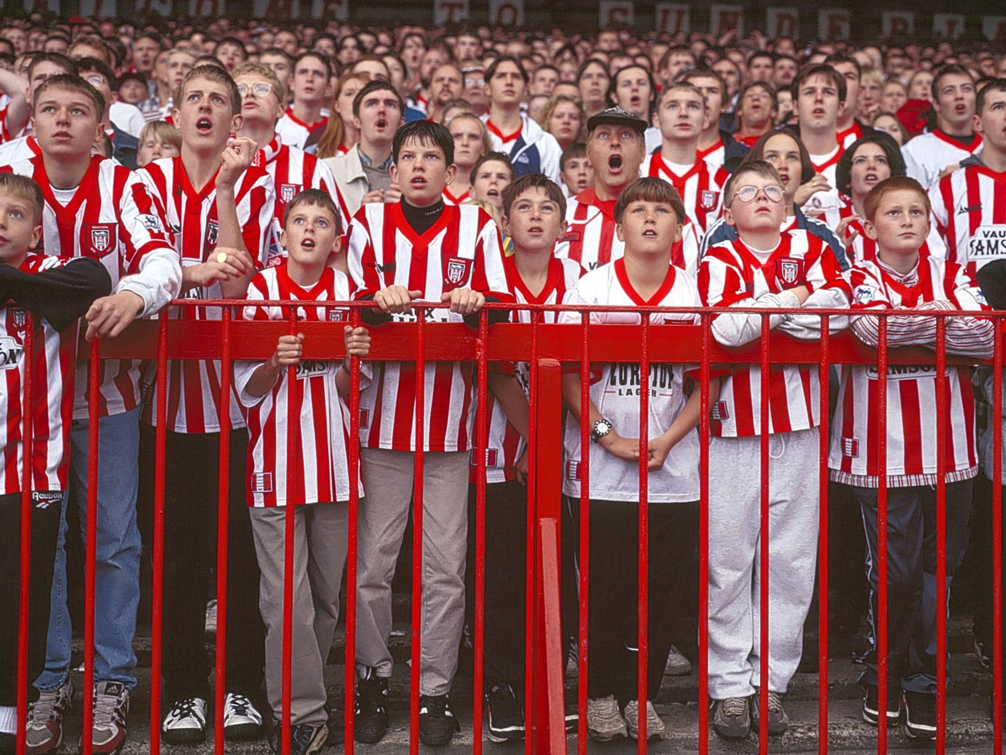 'Looking Up' - Sunderland fans watch from the Roker Park terraces in 1996