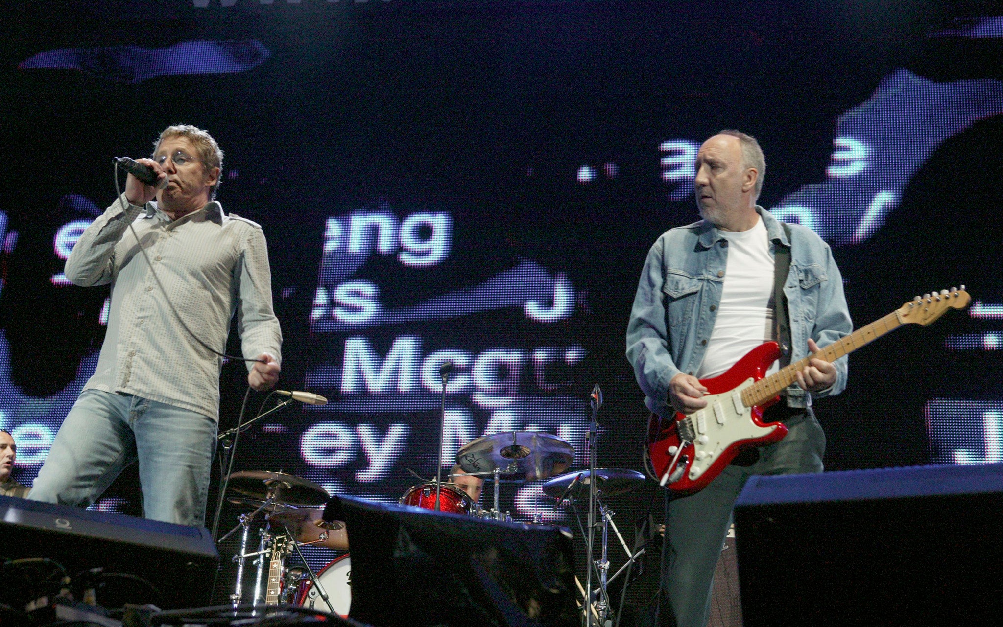 Roger Daltrey and Pete Townsend perform on stage at Live 8 London