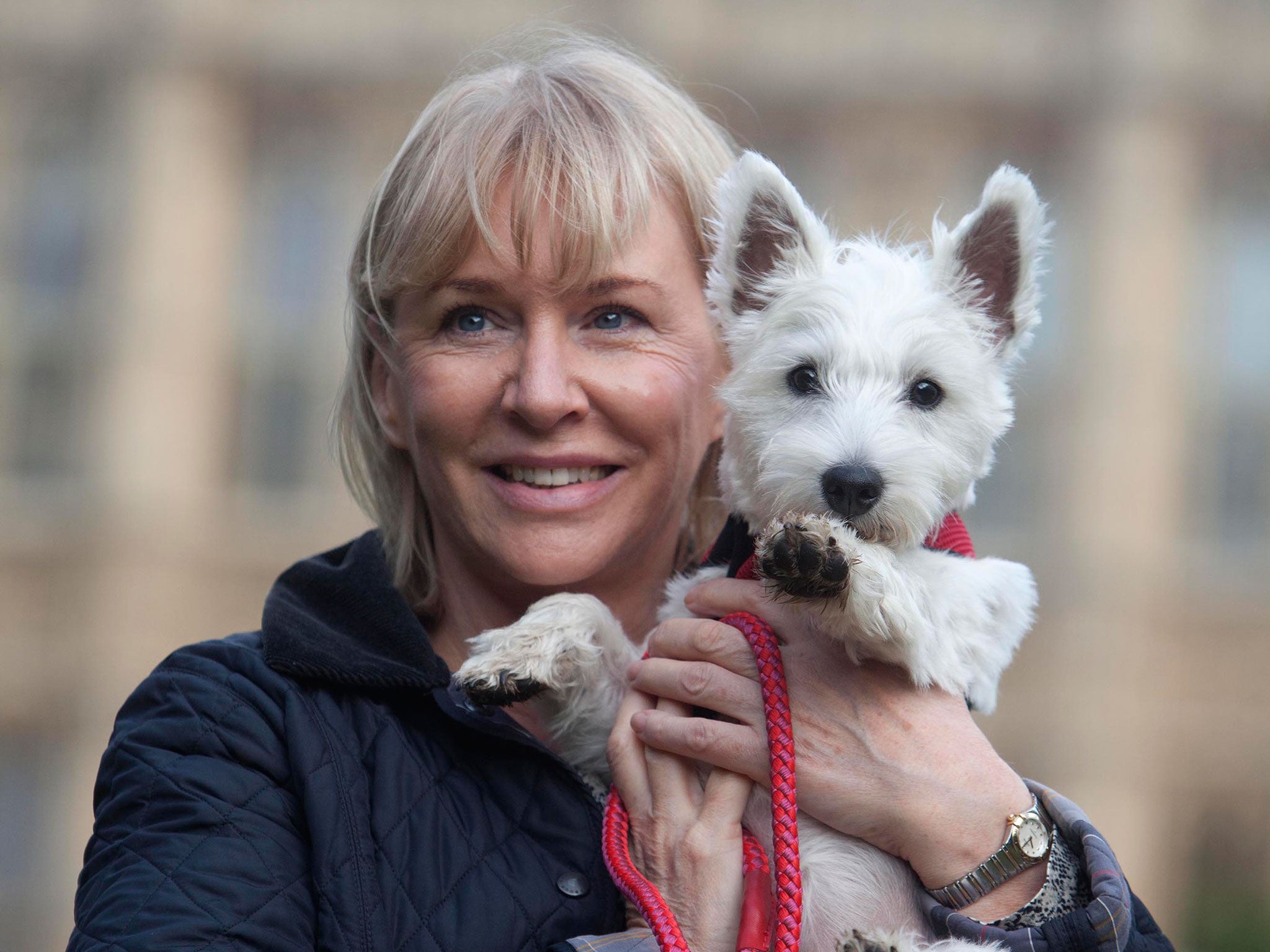 Nadine Dorries MP for Mid Bedfordshire with her West Highland Terrier, Darcey
